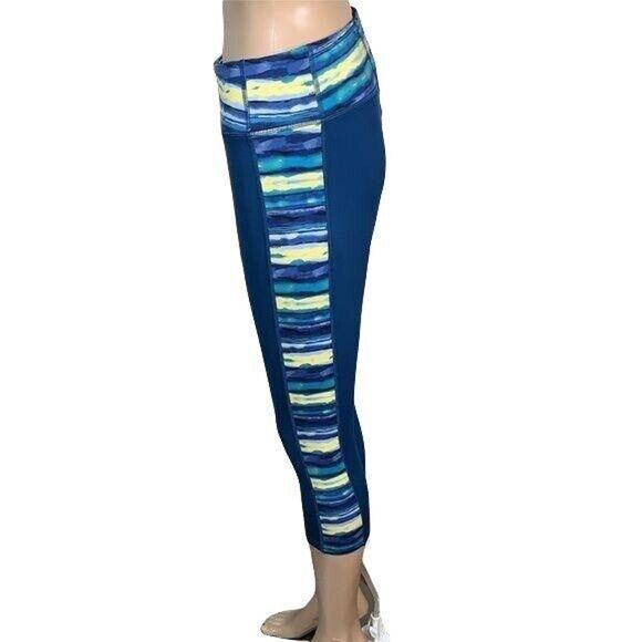 Gaiam Womens Leggings Yoga Pilates Athletic Workout Teal Yellow Medium - Picture 8 of 11